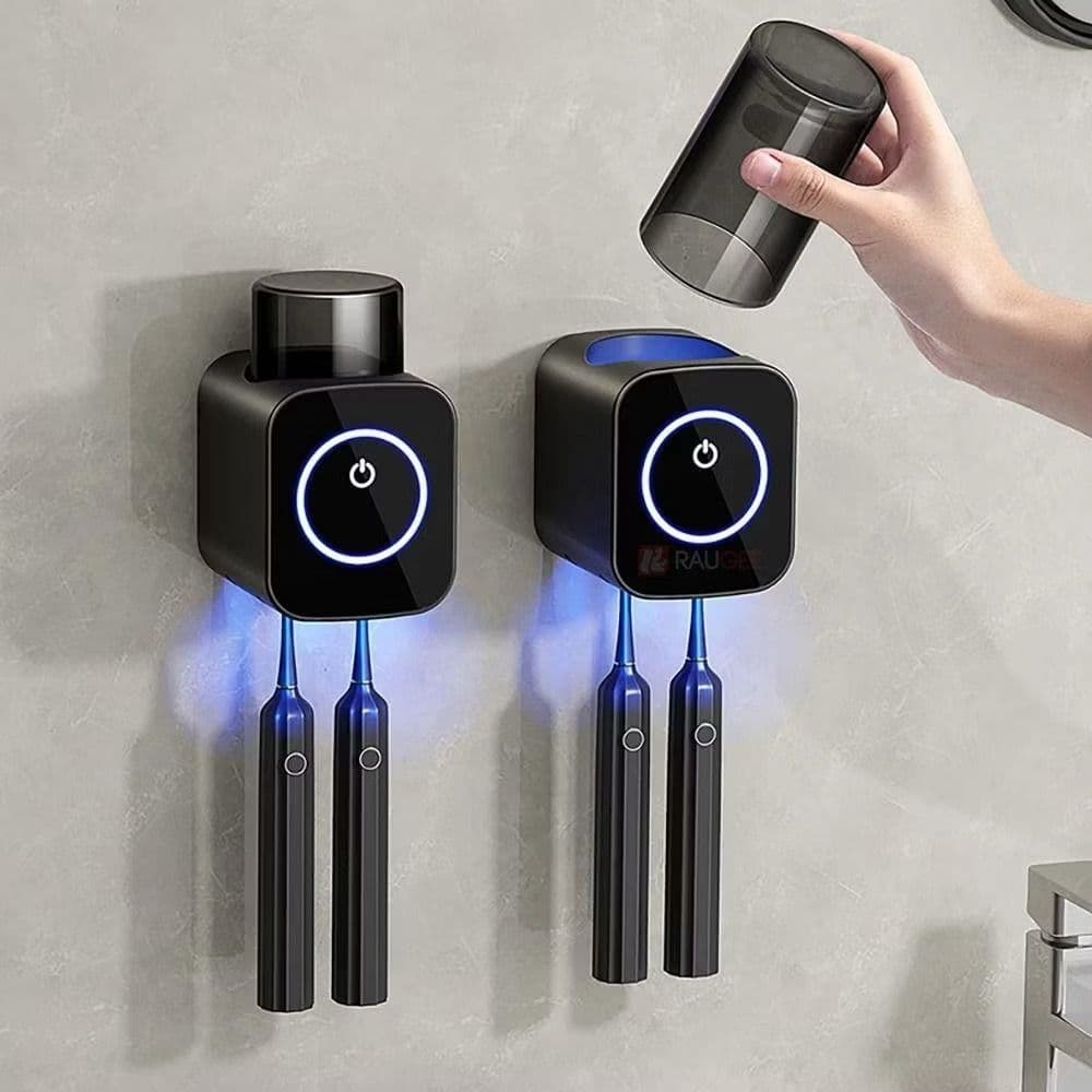 Suporte Dispenser de Escova e Pasta de Dentes Com Esterilizador UV