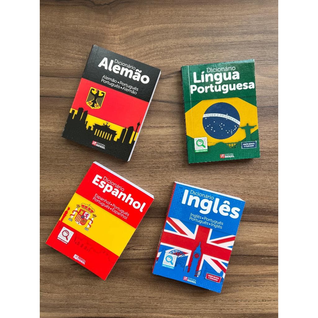 Kit 4 Dicionário Pequeno Inglês Português Alemão Espanhol 95mmx130mm Editora Rideel