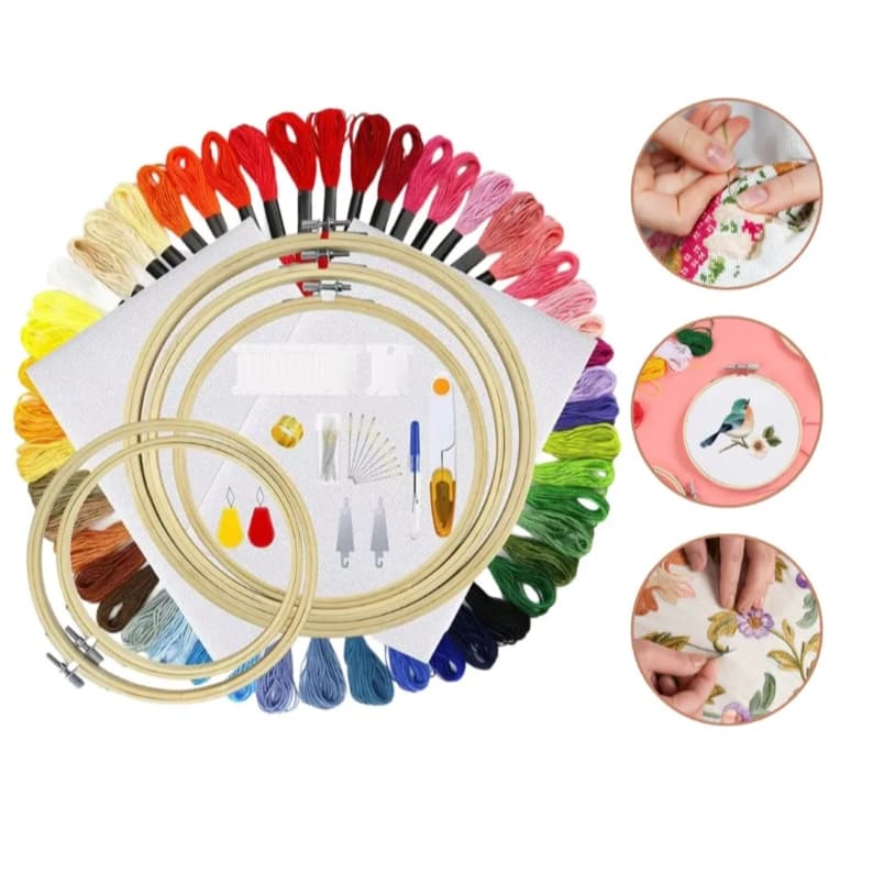 Kit Bordado Iniciantes com Bastidores de Bambu Completo QUTEX