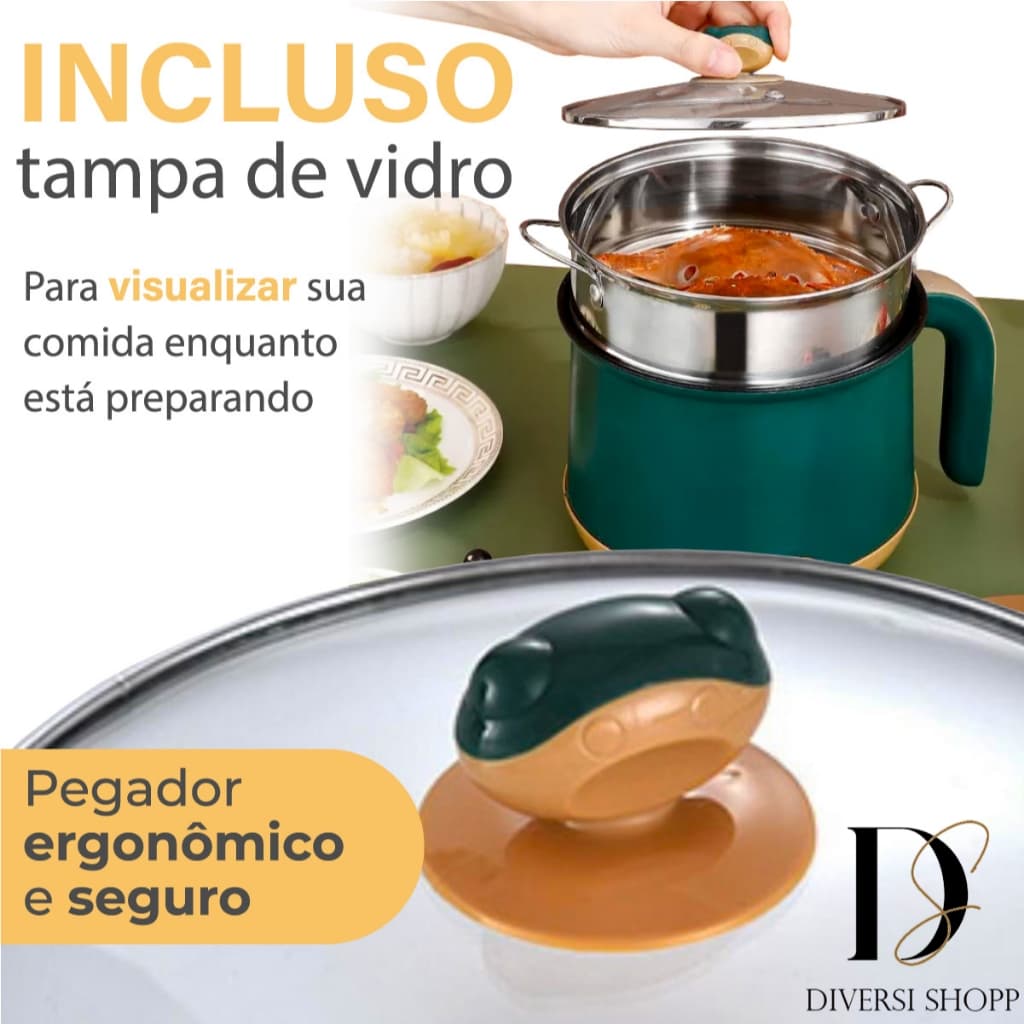 Panela Elétrica Multifuncional Revestimento Cerâmico Aquecimento Vapor 1.8L Para ovos Batatas Legume