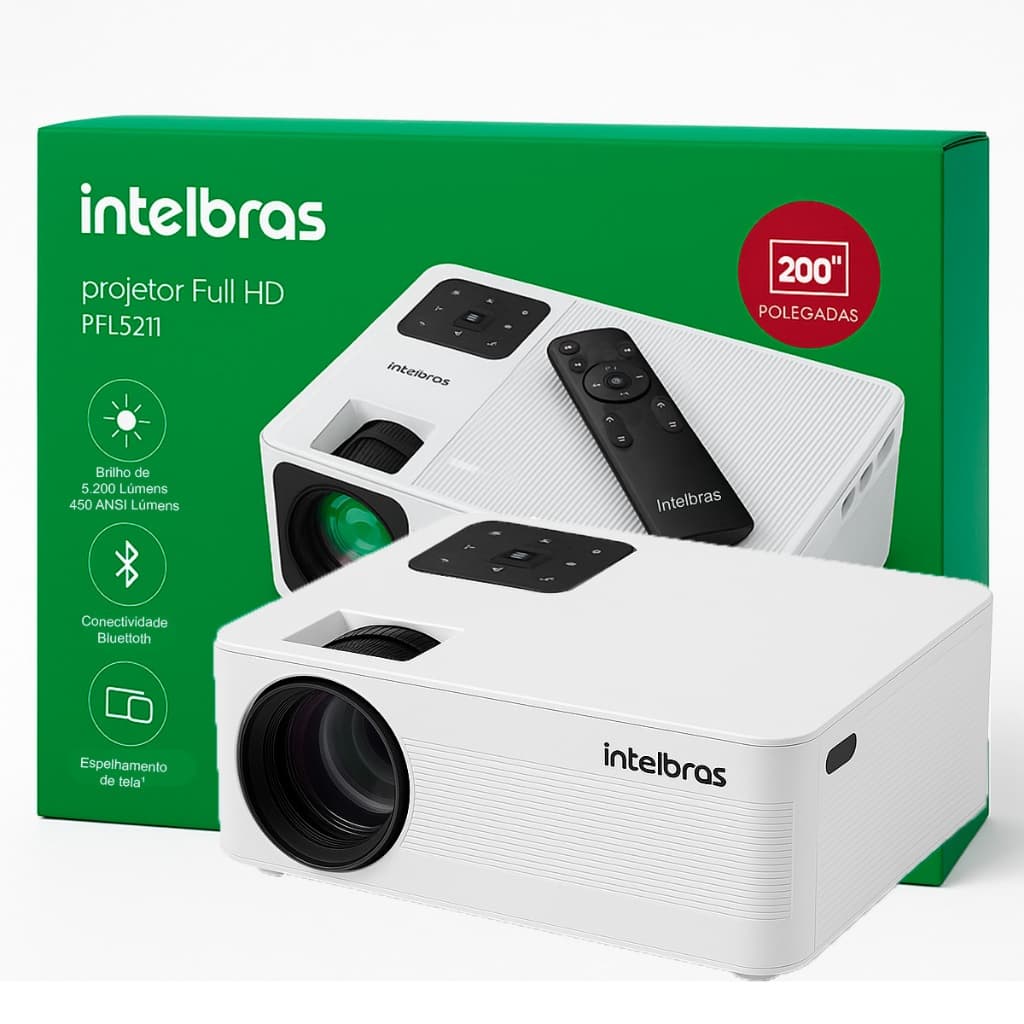 Projetor Intelbras Multimídia PFL5211 Led Full HD 1080p 5200 Lúmens 3xHDMI 2xUSB Wi-Fi Bluetooth