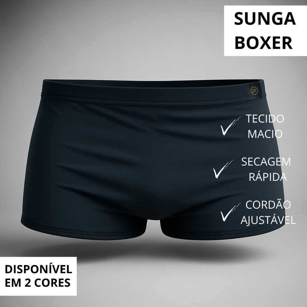 Sunga Masculina Lisa Boxer – Tecido Macio, Secagem Rápida e Alta Durabilidade