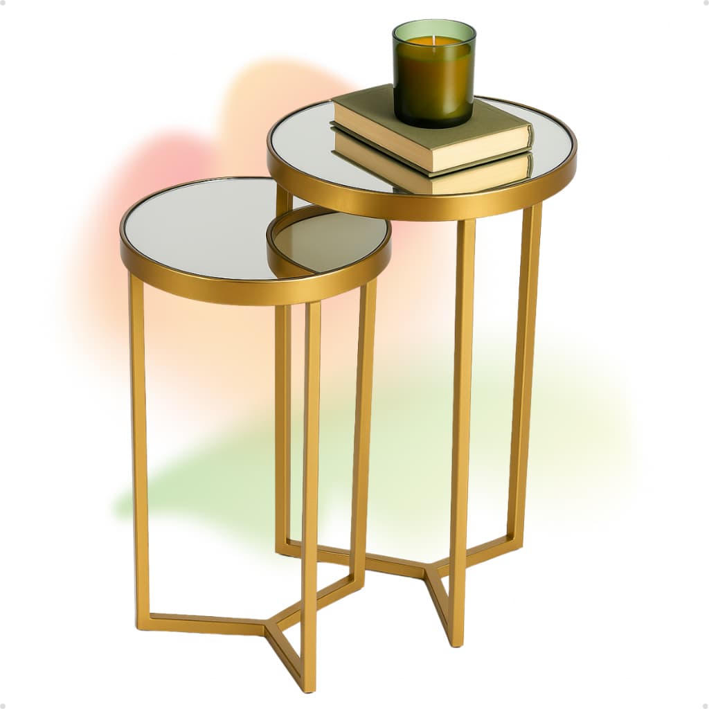 Conjunto 2 Mesas de Canto com Tampo Espelhado Luxo