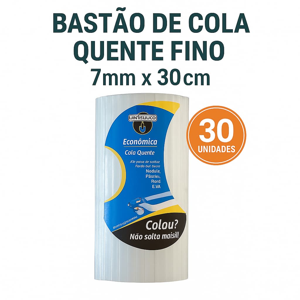 Kit 30 Bastões de Cola Quente Fina 7mm x 30cm – Alta Aderência para Artesanato e Reparos