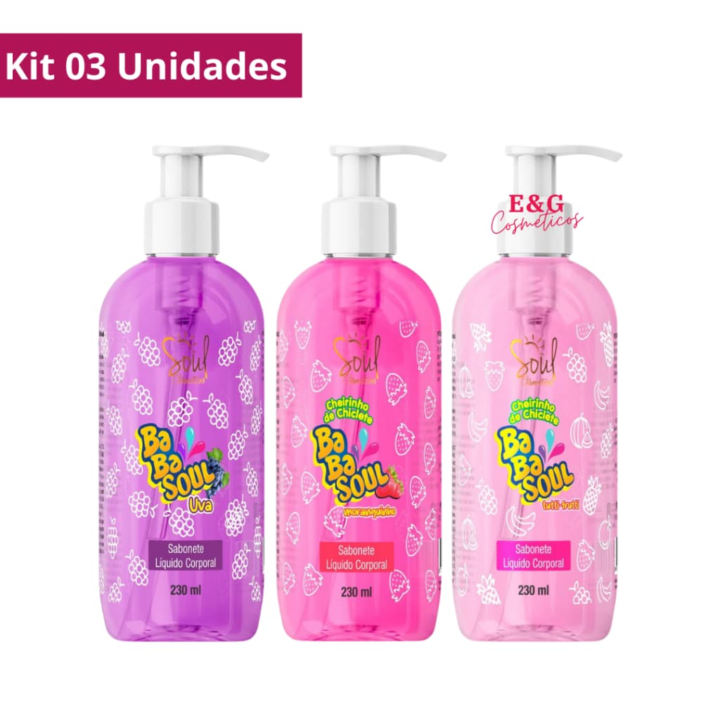 Kit 03 Sabonete Líquido Corporal Babasoul 230ml Soul Cosméticos