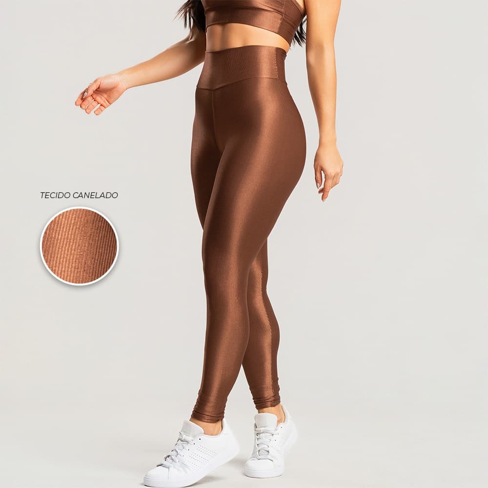 Calça legging fitness feminina canelada cintura alta com brilho para treino