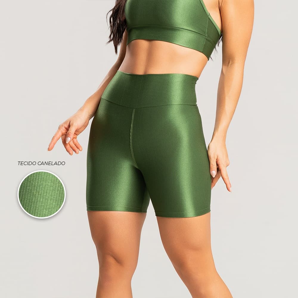 Short Fitness Feminino – Cós Alto Canelado Brilhoso Cós Alto Confortável Academia