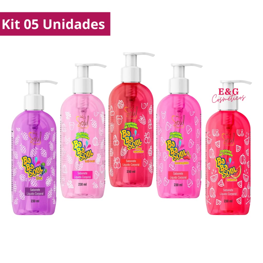 Kit 05 Sabonete Líquido Corporal Babasoul 230ml Soul Cosméticos