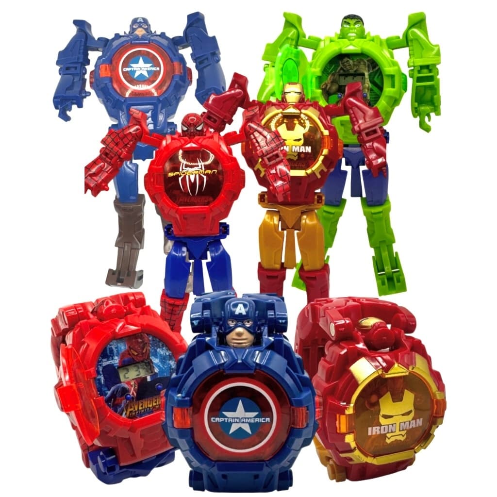 Relógio de Brinquedo Personagens Heróis BIRLH Infantil Super-Heróis 2 em 1: Boneco e Relógio