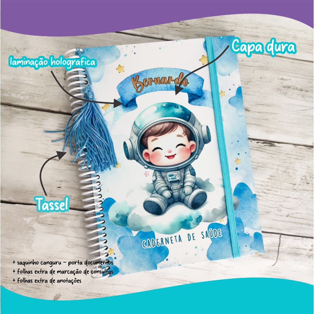 Caderneta de vacinação - Cadernata de saúde - Astroauta Baby - Menino