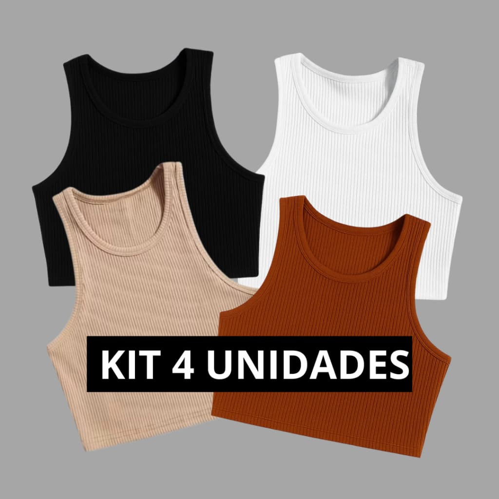 KIT COM 4 Cropped Regata Regatinha Blogueira Top Blusinha Basica Canelado