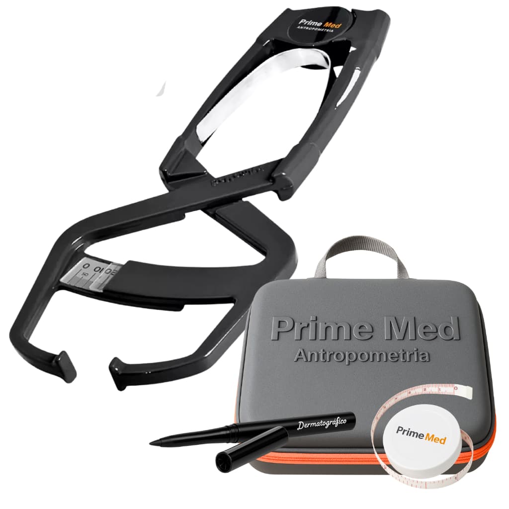 Adipômetro Estojo Luxo - 100% Metal - Prime Med - Modelo Preto Profissional + Trena Avaliação e APP