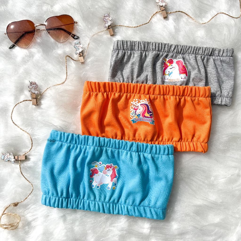 Kit 3 Top Infantil Juvenil Menina sem alça tomara que caia confortável Moda Verão Colorido Unicórnio