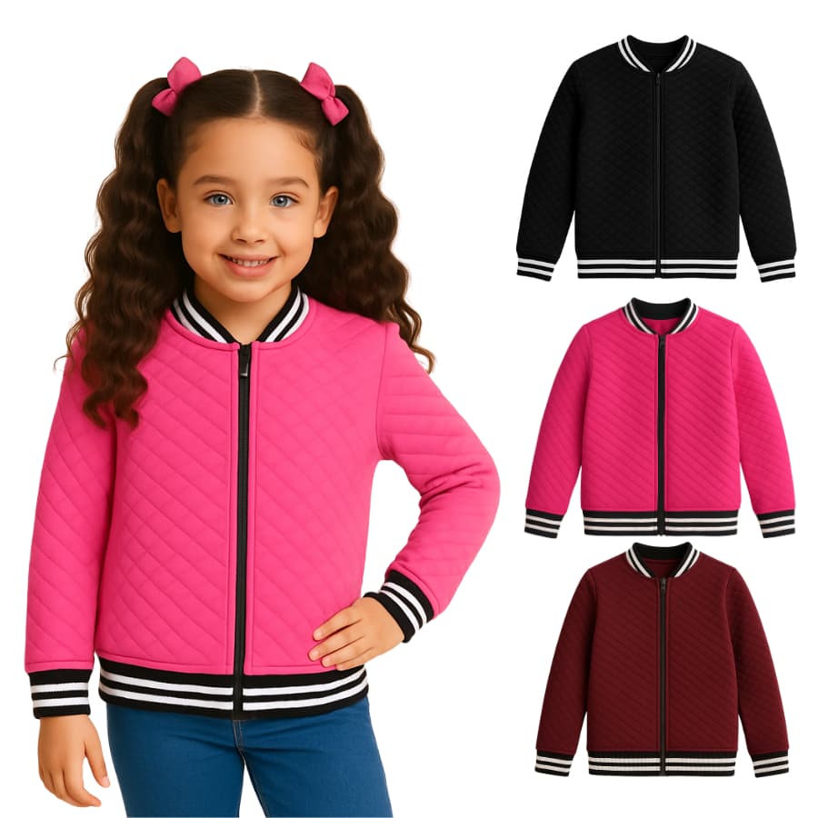 Jaqueta Bomber infantil meninas 02 ao 16 Juvenil blusa de frio zíper blogueirinha metalasse