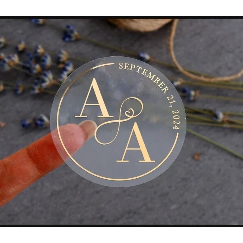 100 Adesivo Personalizado Etiqueta Transparente com estampa Metalizada Dourada ou Prata 3,4,5mm