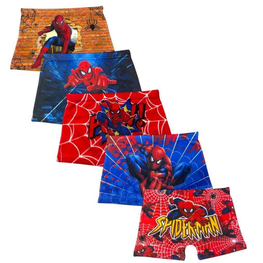 Kit 5 Cueca Box Boxer Infantil Estampada Homem Aranha Menino Criança Masculino Microfibra Spider Man