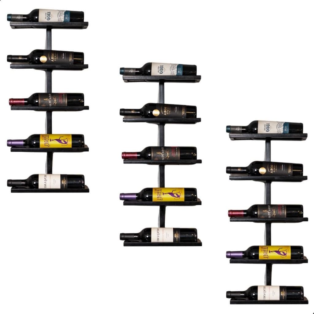 Kit 3 Suportes de Garrafas Suspenso Parede Adega Moderna Vinho Bebidas Capacidades 15 Garrafas Aço