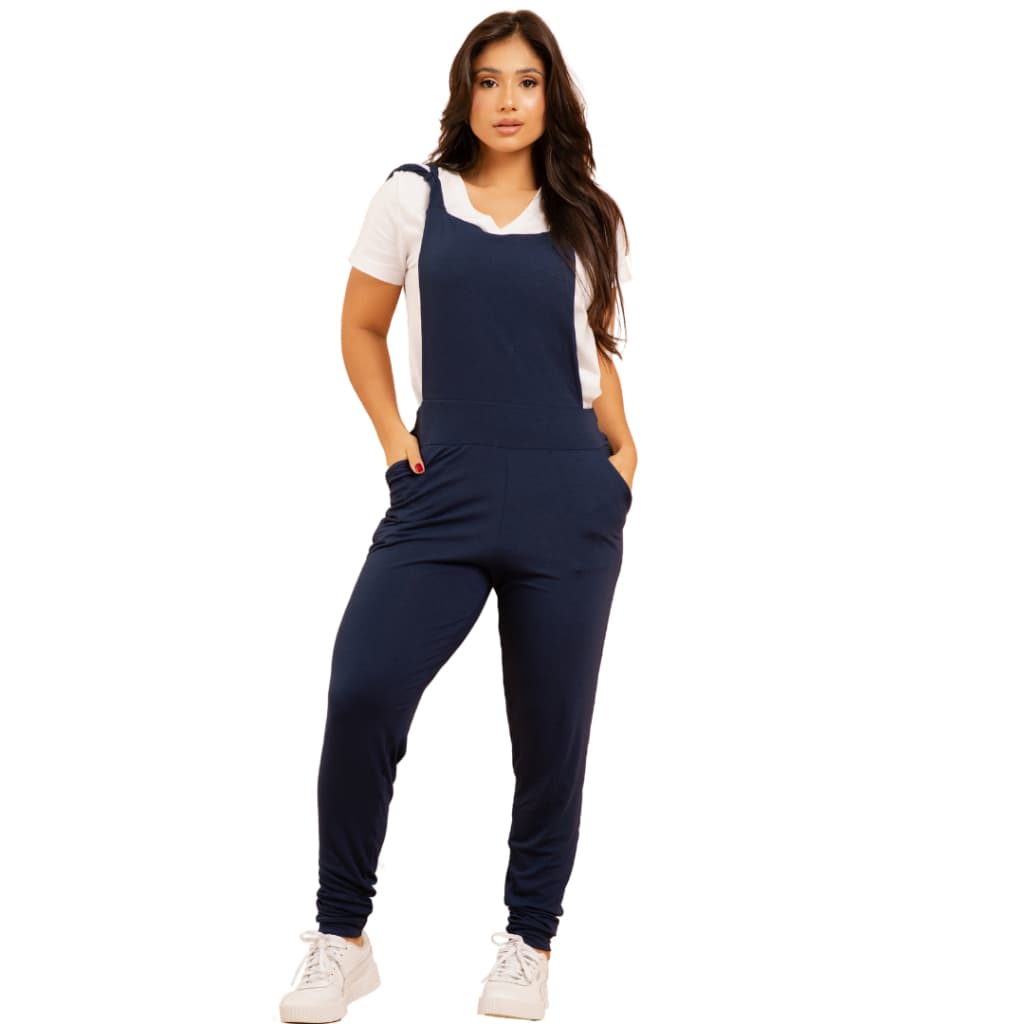 Vistore Jardineira Feminina Gestante Com Alças Reguláveis e Bolsos Laterais