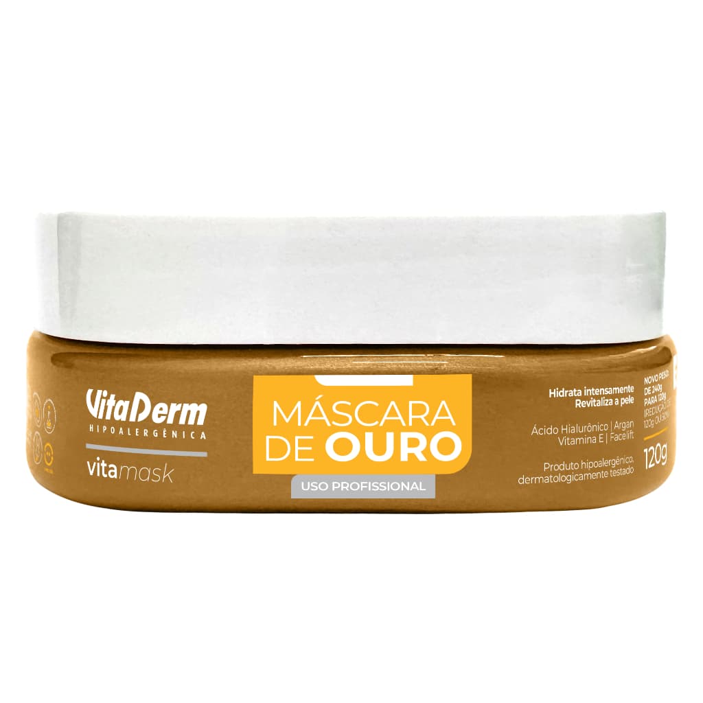 Máscara Facial de Ouro 120g Vita derm • Lifting • Revitalizante • Ácido Hialurônico + Vitamina E
