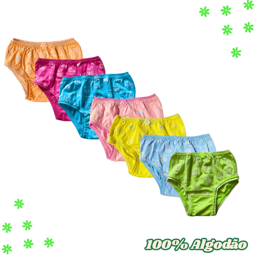 Kit Calcinha de Algodão Infantil Conforto Feminina com forro 100% algodão Básica Confortável