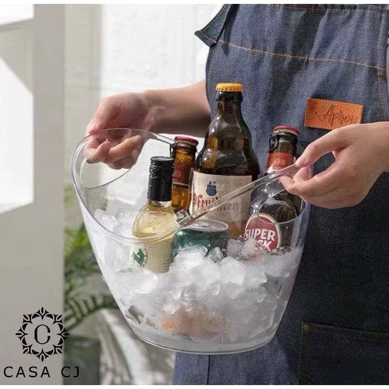 Balde de Gelo Transparente 4 litros com Abas Laterais Bacia de Resfriamento de Bebidas com Alças para Festas e Eventos