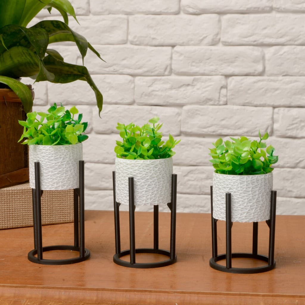 Kit Vasos Cachepot com Planta Artificial inclusa | Decoração Moderna para Sala, Estante, Escritório, material plástico