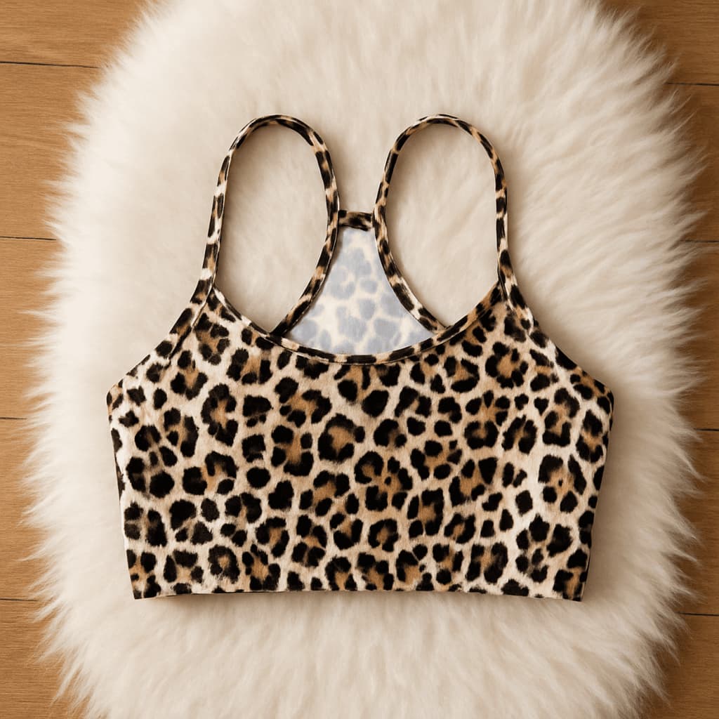 Top Fitness Onça e Preto Cropped Feminino Treino Academia Barato