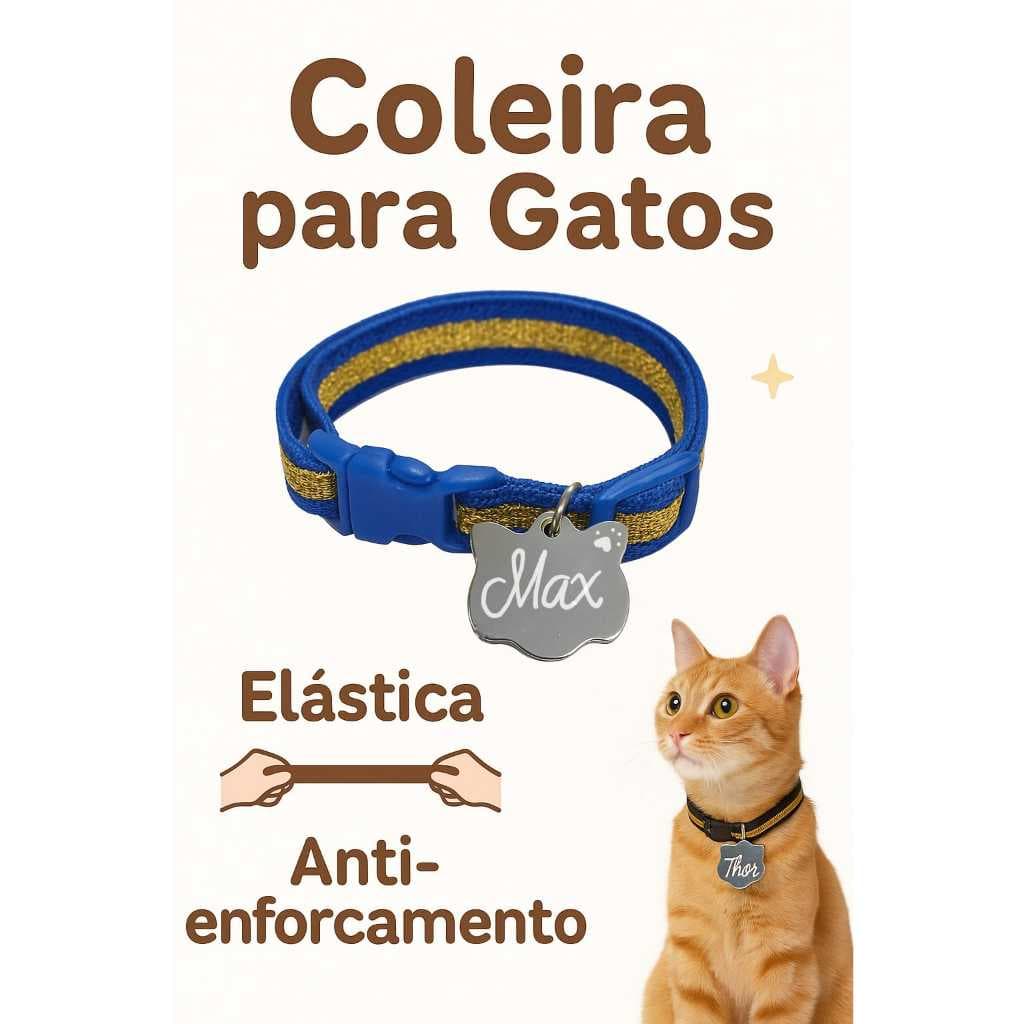 Coleira para Gatos - Elástica Anti-enforcamneto com Plaquinha de Identificação GRAVADA