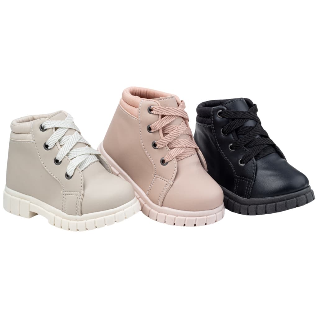 Bota Infantil Coturno 20 ao 27 Cano Curto Cacharréu Preto Nude Off White