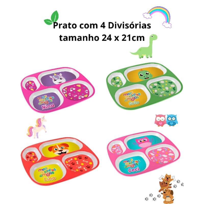 Prato Infantil Com Divisorias 24x21 Para Crianças Menina Menino