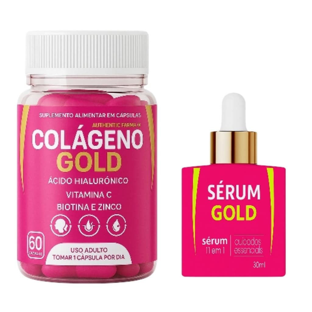 1x Colágeno Gold 60 Cáps Promoção Cabelo, Pele E Unha + Serum Facial !