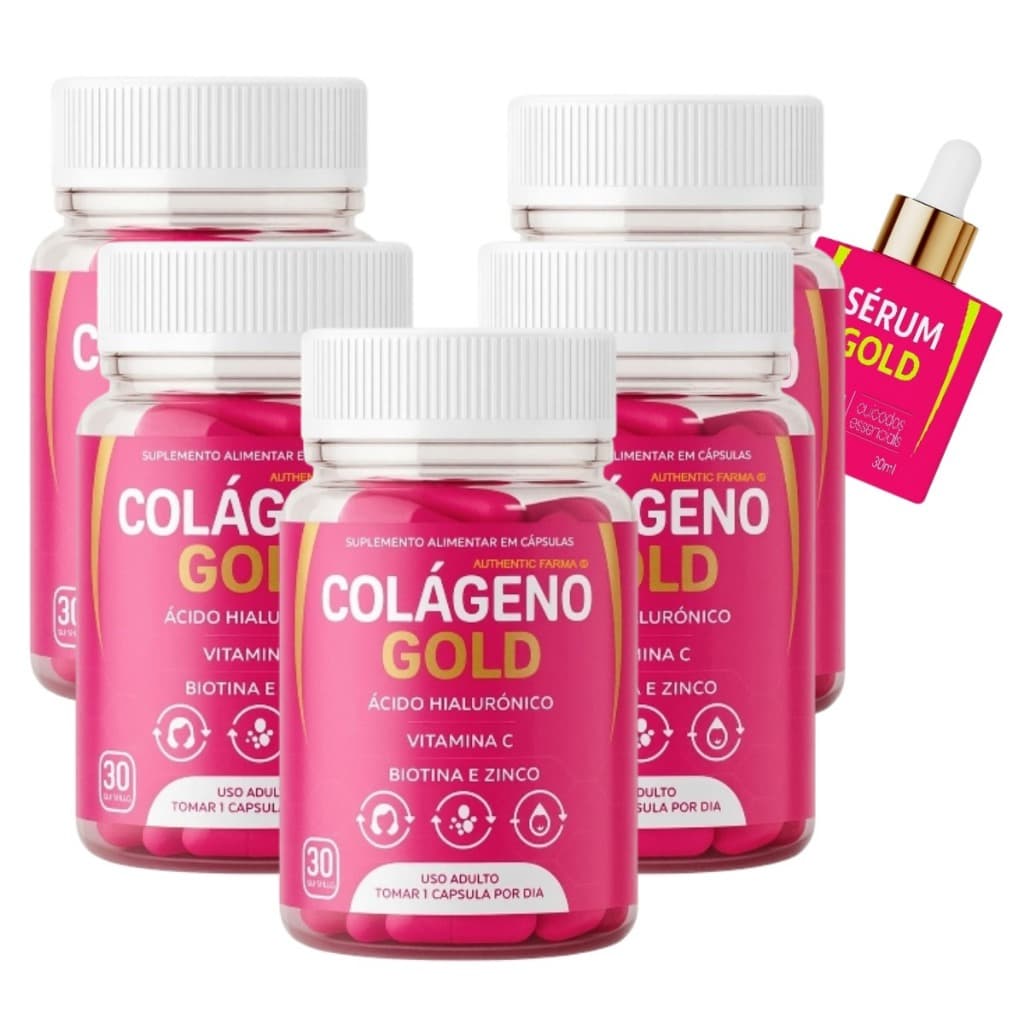 5x Colágeno Gold Vitaminas E Minerais 30 Caps+ 1 Serum Brinde