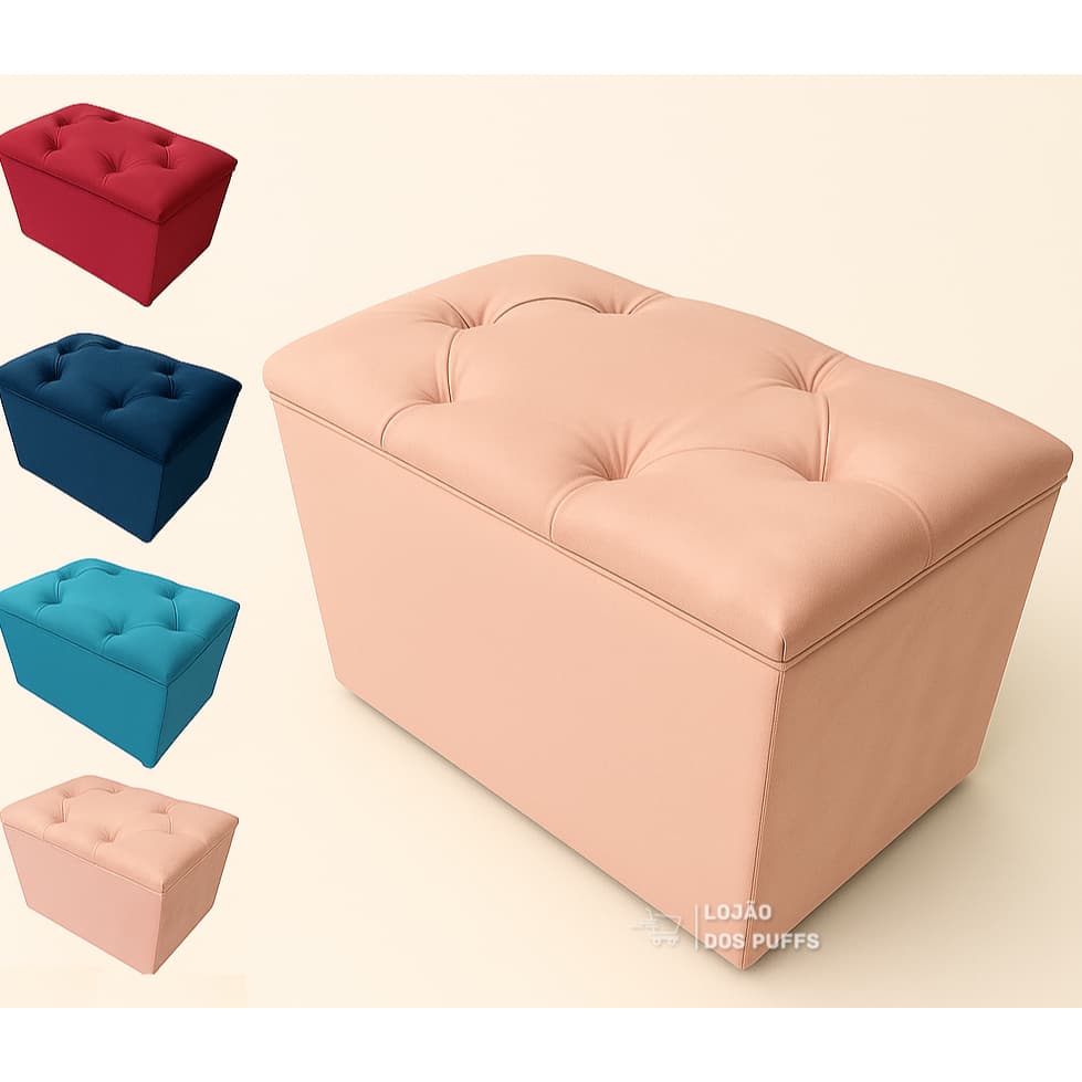 PUFF BAU TECIDO VELUDO SUEDE ORGANIZADOR PORTA OBJETO DECORATIVO QUALIDADE CASA PENTEADEIRA PROMOÇÃO