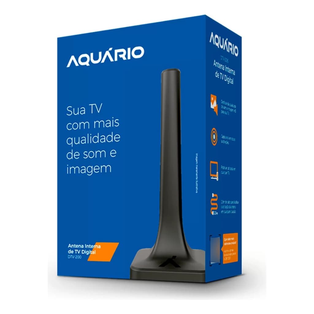 Antena Digital Aquario Dtv-200 Interna Com Cabo 2.5m Hdtv 4k localizador de canais