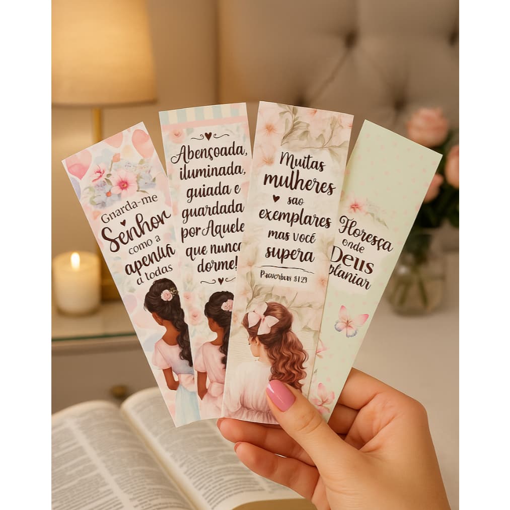 Kit 100 Marca-Páginas filhas do Rei – Lembrancinhas para Cultos e Congressos com Versículos Bíblicos