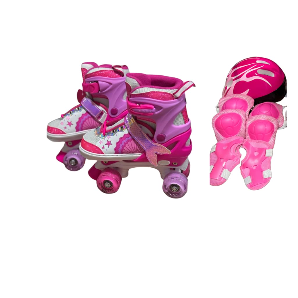 Patins infantil quad 4 rodas Led + kit proteção incluso-tamanho regulável