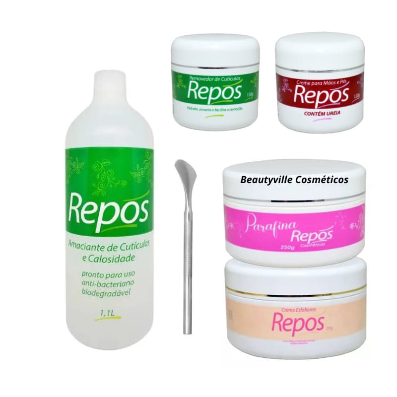 Amaciante Cutíc 1,1 + Creme 120g Repós + C Uréia 120g + Esfoliante 250g + Parafina + Espátula 222