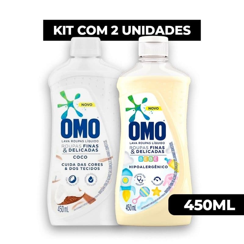 Lava Roupas OMO Roupas Finas e delicadas bebe e coco sabao líquido 450ml