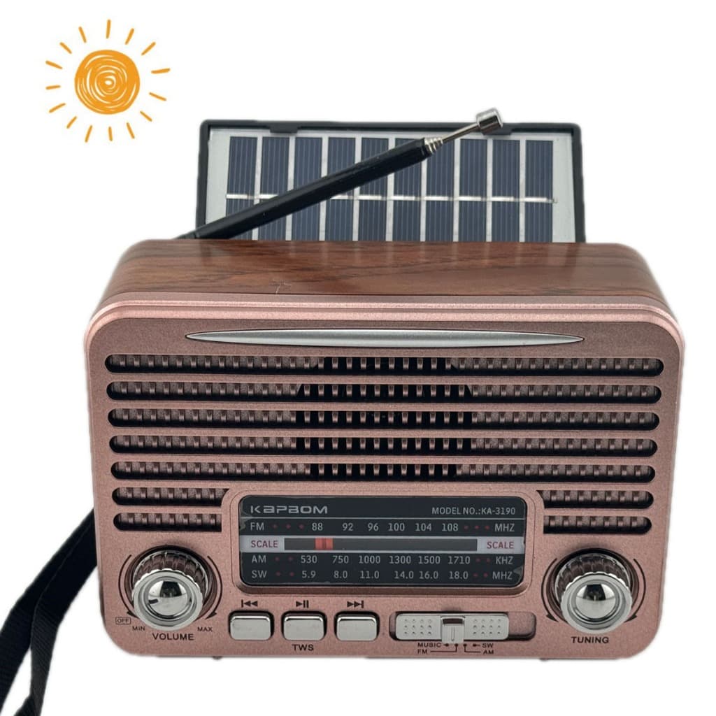 Rádio Retro Caixa de Som Bluetooth Usb Sd Am Fm multimídia Carregador Placa Solar