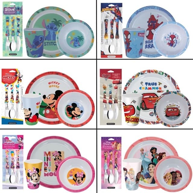 Kit Talher + Prato + Bowl + Copo Infantil Disney Plástico BPA Free Criança Refeição