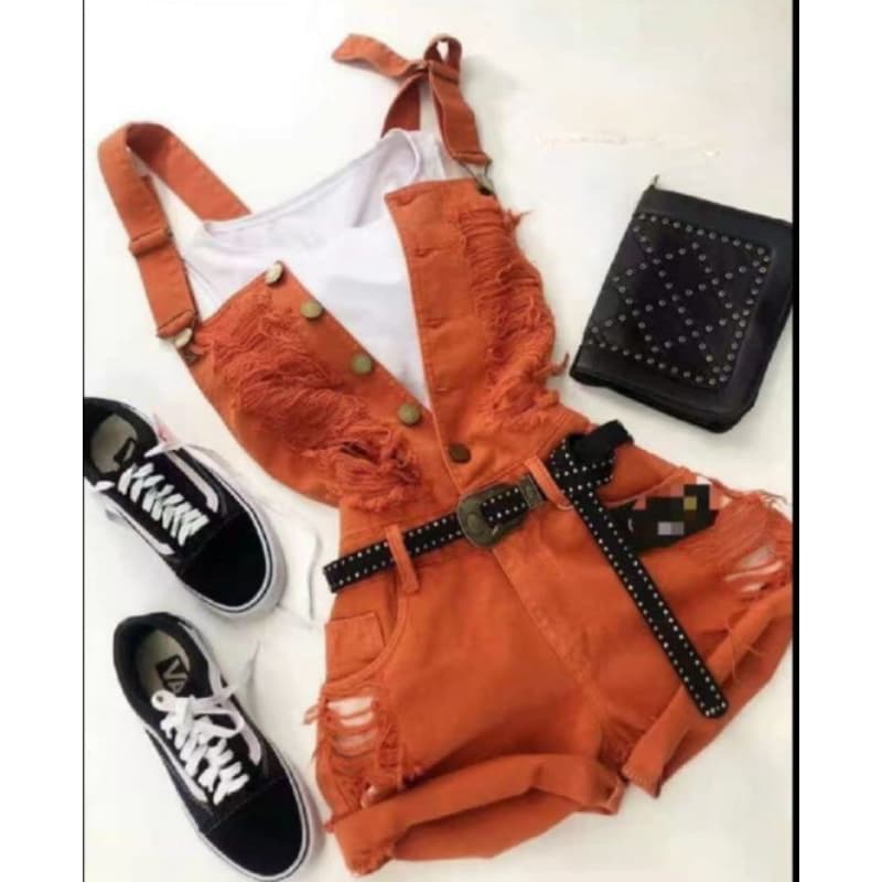 Jardineira Jeans Coral