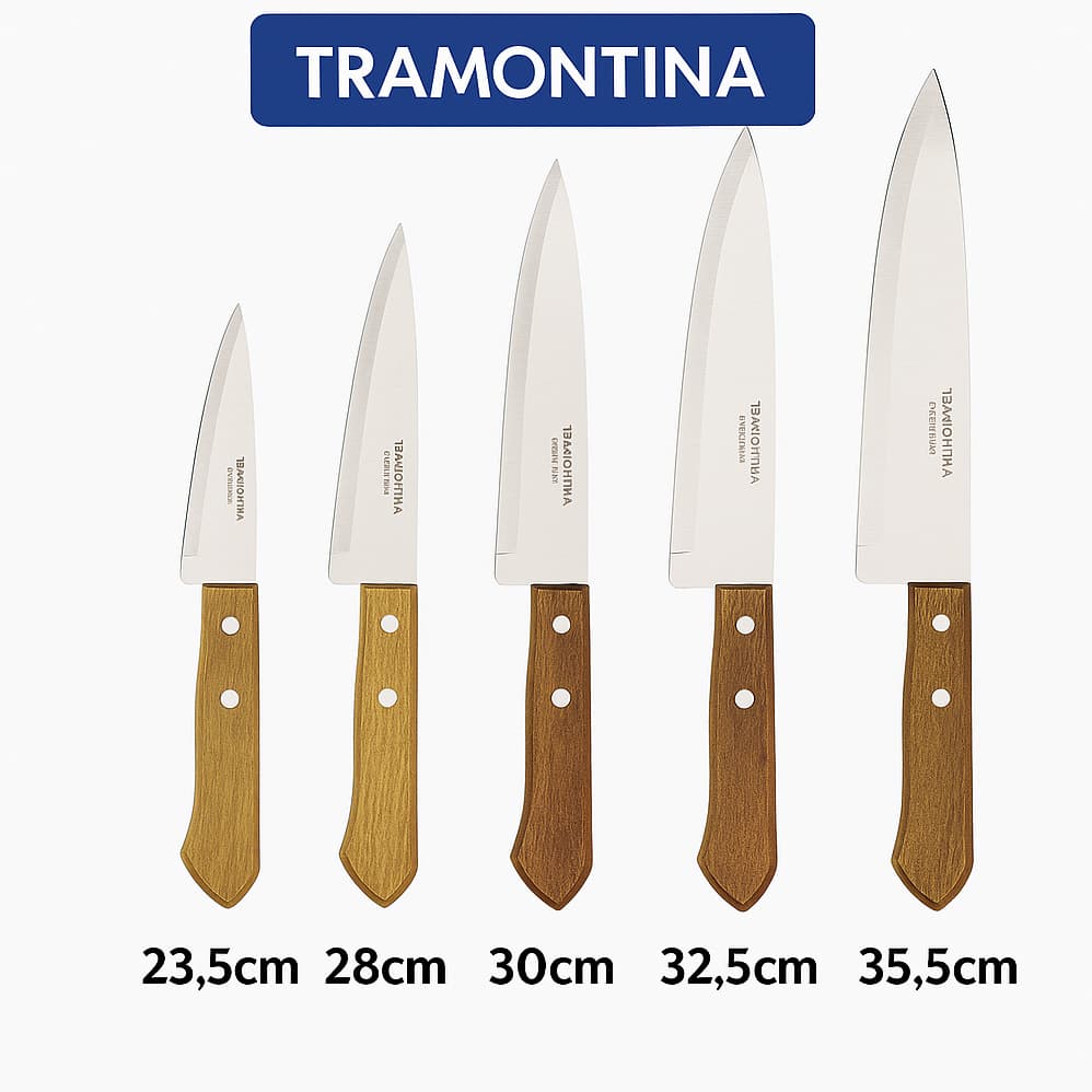 Faca Tramontina Inox Afiada Cabo de Madeira – Corte Preciso Cozinha e Churrasco 5" 6" 7" 8" 9"