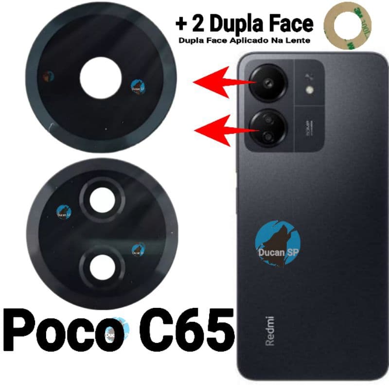lente da Câmera Para Xiaomi Poco C65 vidro da Câmera Traseira Vidrinho Traseiro Poco C65 + Dupla Face Original