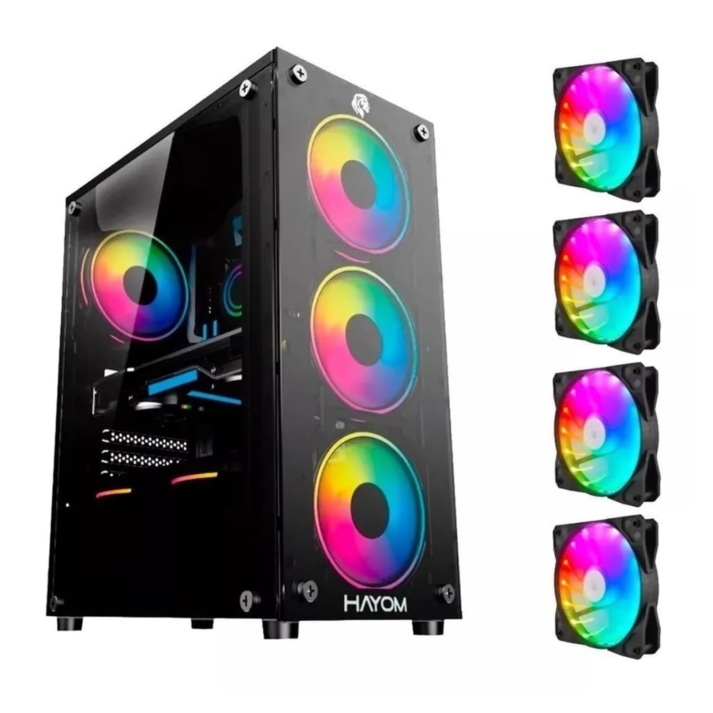 Gabinete Gamer Vidro Temperado Psu Cover Full Black com 04 Cooler Fan LED RGB Mid Tower Gaming