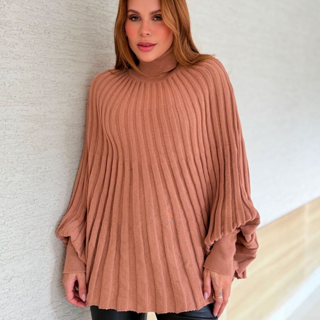 Kimono Tricô Moda Inverno Gola Alta Blusa Feminina