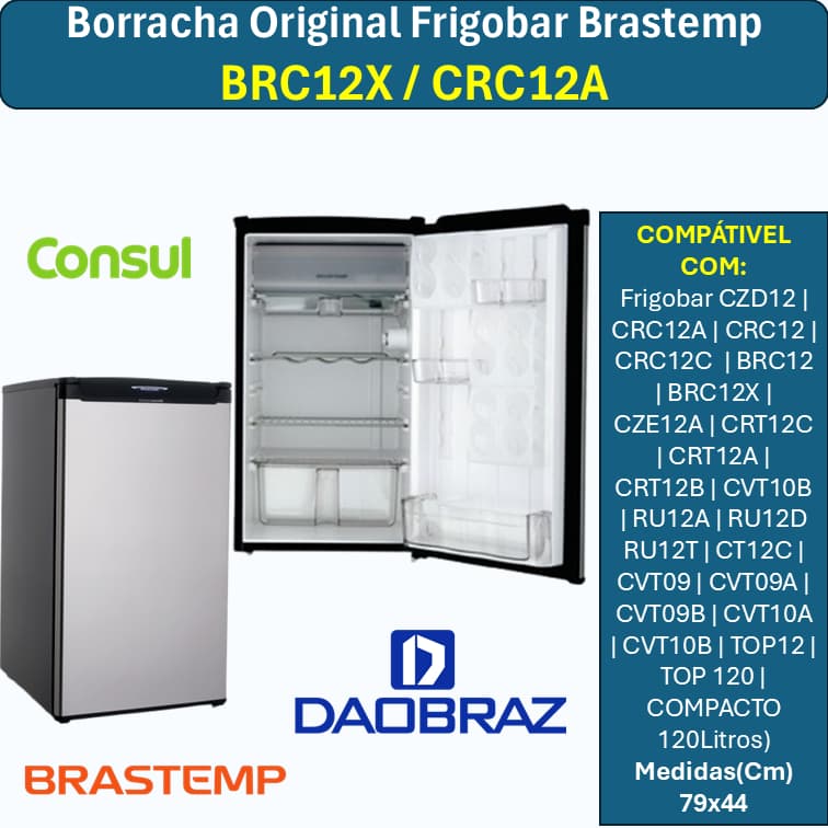 Borracha/Gaxeta "Modelos BRC12X/CRC12A" compatível  Frigobar Brastemp/Consul 120 litros