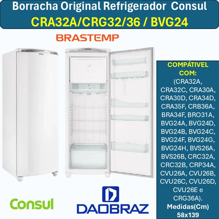 Borracha/Gaxeta "Modelos CRA32A/CRG32/36/BVG24 " compatível com  Refrigerador Consul/Brastemp