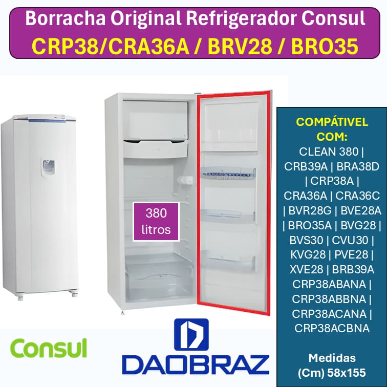 Borracha/Gaxeta compatível com "Modelos CRP38/CRA36A" Original Refrigerador Consul 