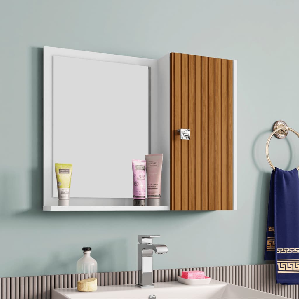 QUEIMA DE ESTOQUE Armario Espelheira Banheiro Genova Compacta Com Porta Nicho e Prateleira Gabinete