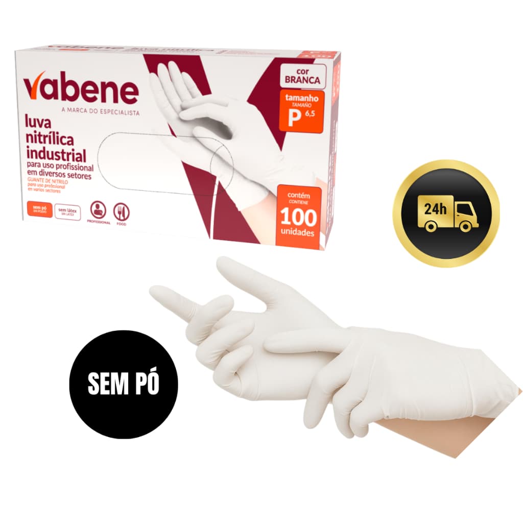 Luva Nitrílica Branca Descartável Sem Pó Com 100 Unidades Hipoalérgica Anvisa Saúde